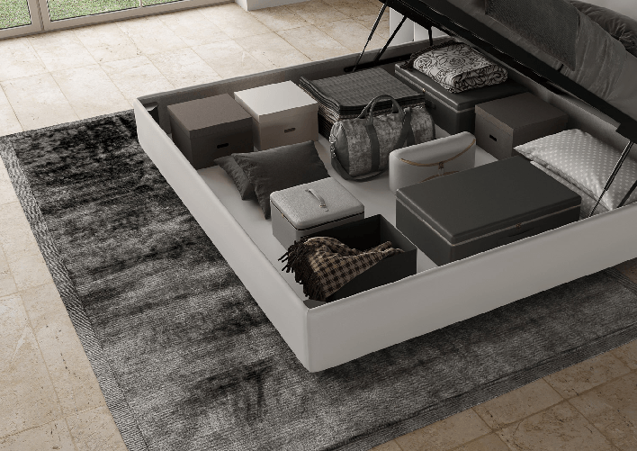 Letto matrimoniale king size contenitore imbottito 180x190 similpelle bianco Adele