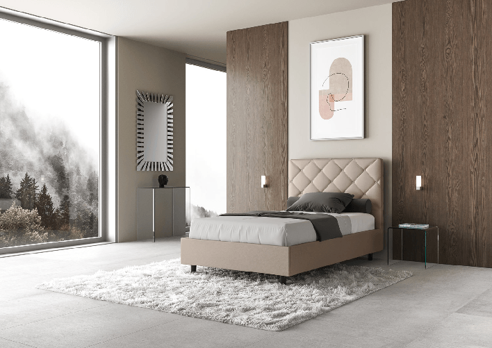 Letto una piazza e mezza senza rete imbottito 120x210 similpelle tortora Priya