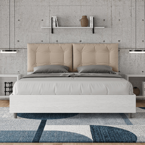 Letto matrimoniale senza rete 160x200 bianco frassino cuscini similpelle tortora Egos Annalisa