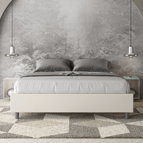 Letto matrimoniale contenitore imbottito 160x200 similpelle bianco Azelia