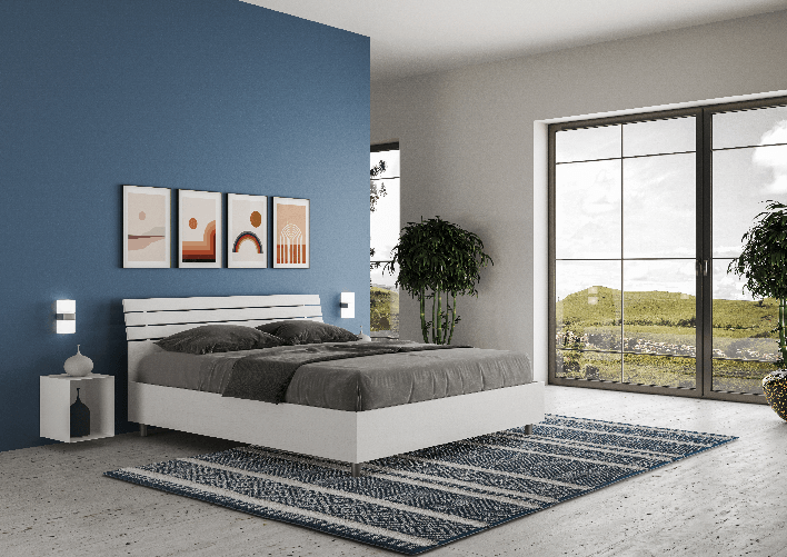 Letto matrimoniale senza rete 160x200 testata inclinata con doghe bianco frassino Ankel