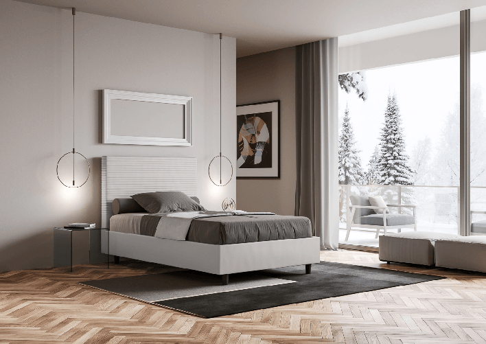 Letto una piazza e mezza senza rete imbottito 120x190 similpelle bianco Focus