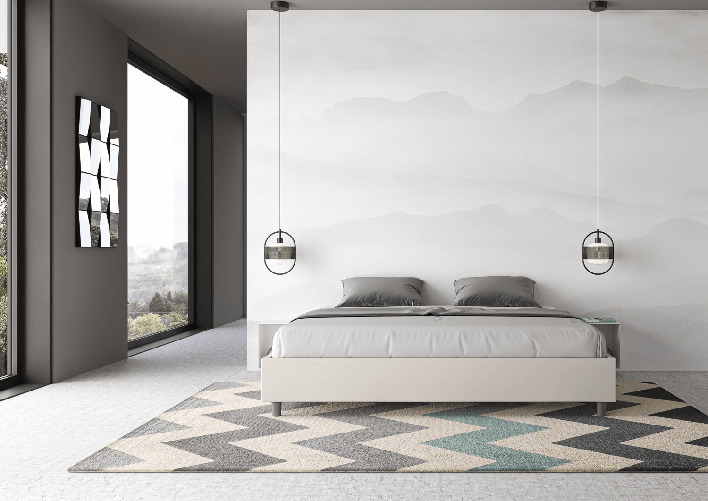 Letto matrimoniale king size con rete imbottito 180x200 similpelle bianco Azelia