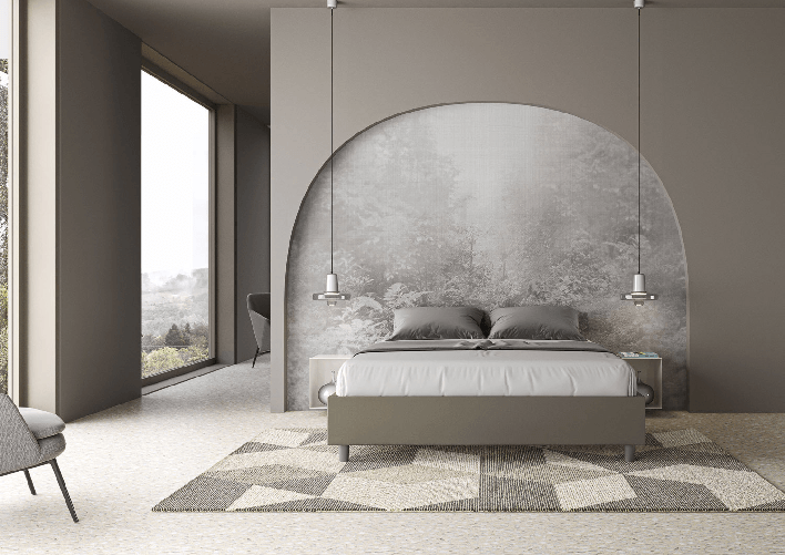Letto matrimoniale con rete imbottito 160x200 similpelle cappuccino Azelia