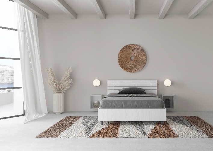 Letto una piazza e mezza contenitore 120x200 testata inclinata con doghe bianco frassino Ankel