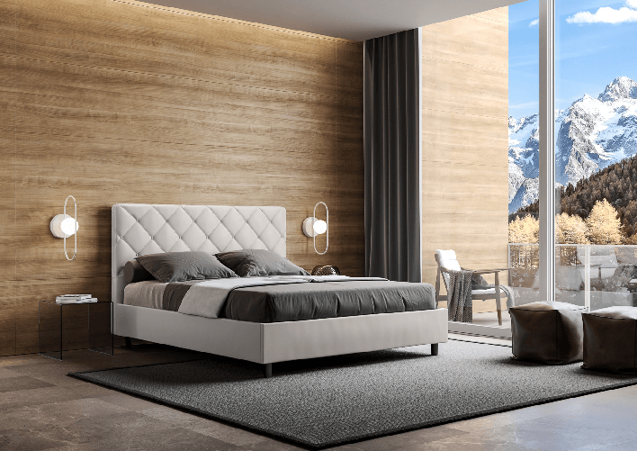 Letto matrimoniale con rete imbottito 160x210 similpelle bianco Priya