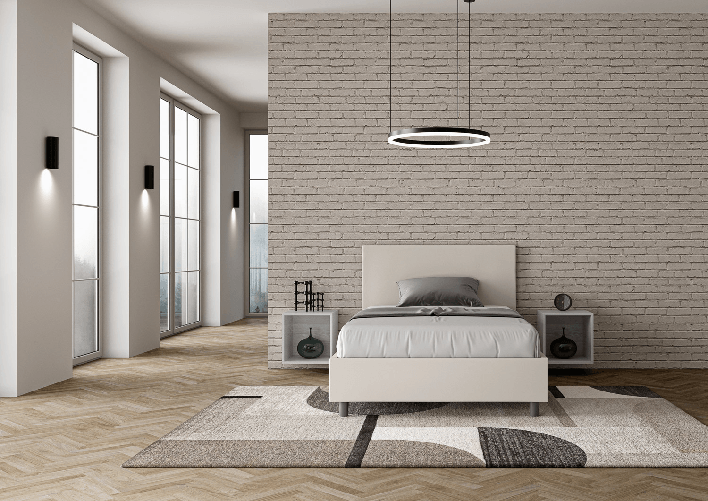 Letto una piazza e mezza senza rete imbottito 120x190 similpelle bianco Adele