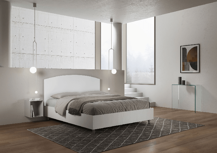 Letto matrimoniale con rete 160x200 bianco frassino testata similpelle bianco Antilia