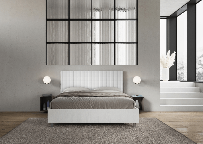 Letto matrimoniale senza rete 160x190 bianco frassino testata similpelle bianco Burmy