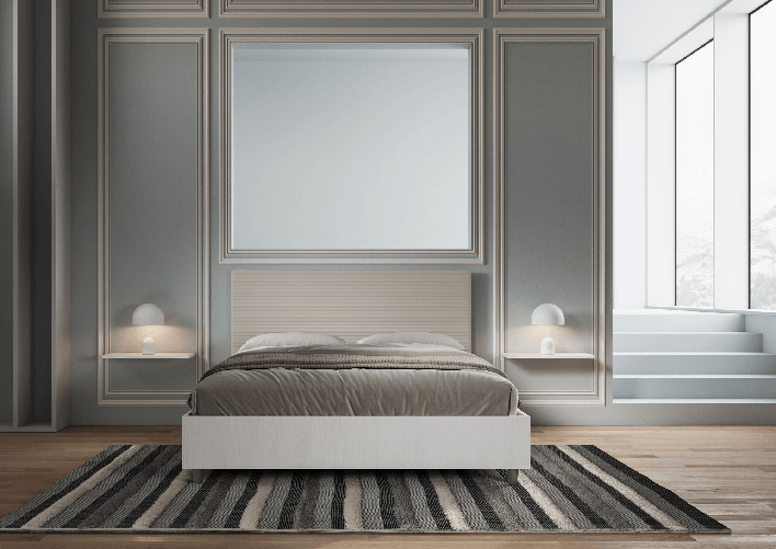 Letto matrimoniale contenitore 160x190 bianco frassino testata similpelle tortora Level