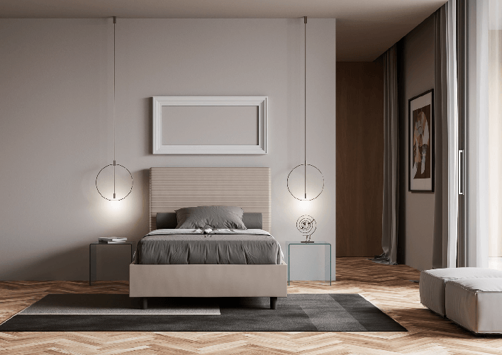 Letto una piazza e mezza senza rete imbottito 120x210 similpelle tortora Focus