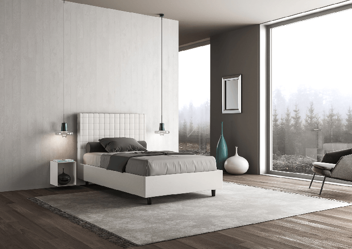 Letto una piazza e mezza con rete imbottito 120x190 similpelle bianco Sunny