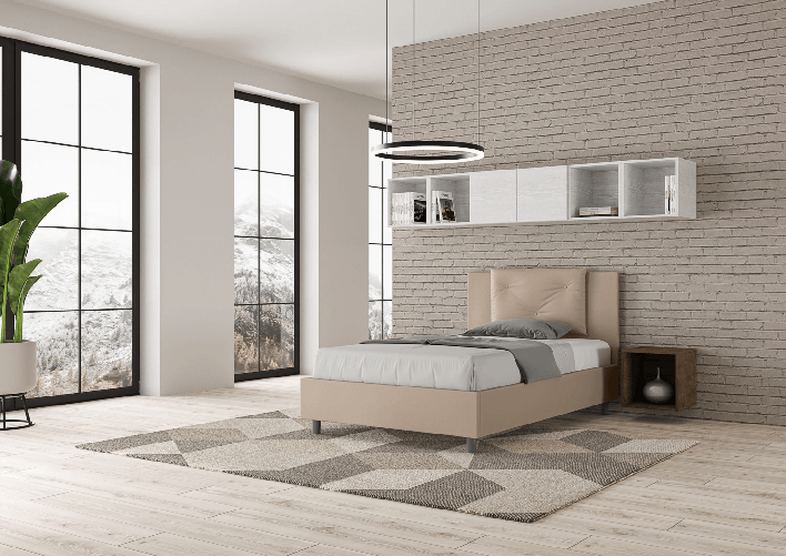 Letto una piazza e mezza senza rete imbottito 120x210 similpelle tortora Appia
