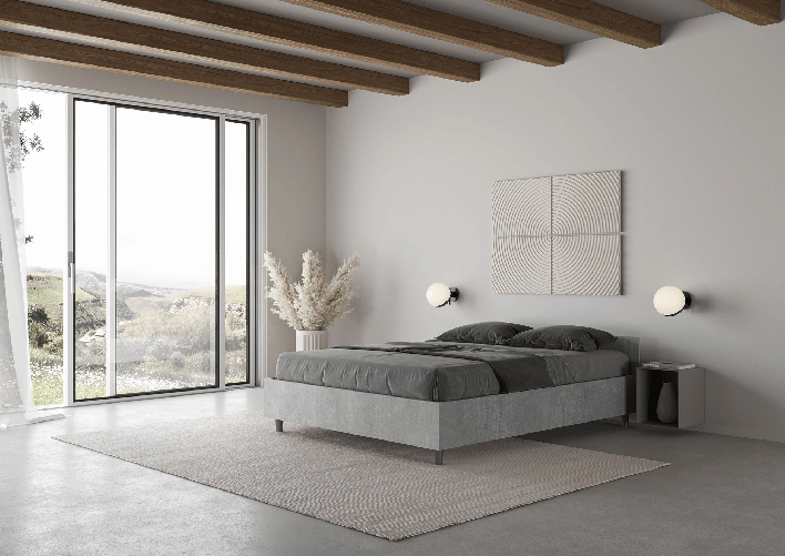 Letto matrimoniale francese senza rete 140x190 cemento Nuamo
