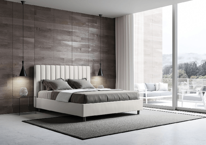 Letto matrimoniale contenitore imbottito 160x200 similpelle bianco Agueda