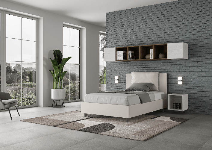 Letto una piazza e mezza con rete imbottito 120x200 similpelle bianco Antea