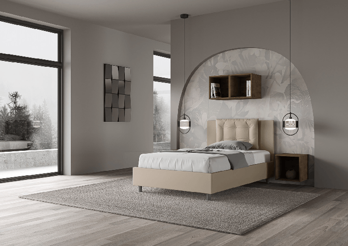Letto una piazza e mezza senza rete imbottito 120x200 similpelle tortora Annalisa