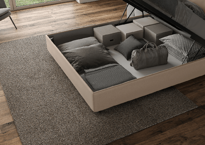 Letto matrimoniale contenitore imbottito 160x200 similpelle tortora Agueda