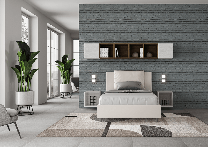 Letto una piazza e mezza con rete imbottito 120x190 similpelle bianco Antea