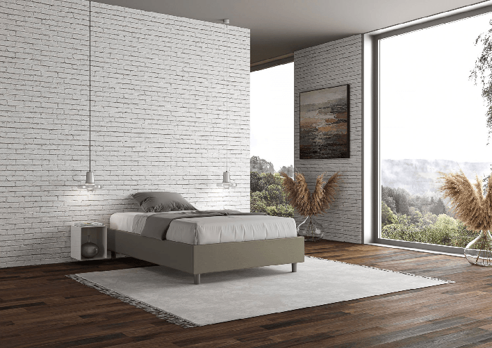 Letto una piazza e mezza senza rete imbottito 120x200 similpelle cappuccino Azelia