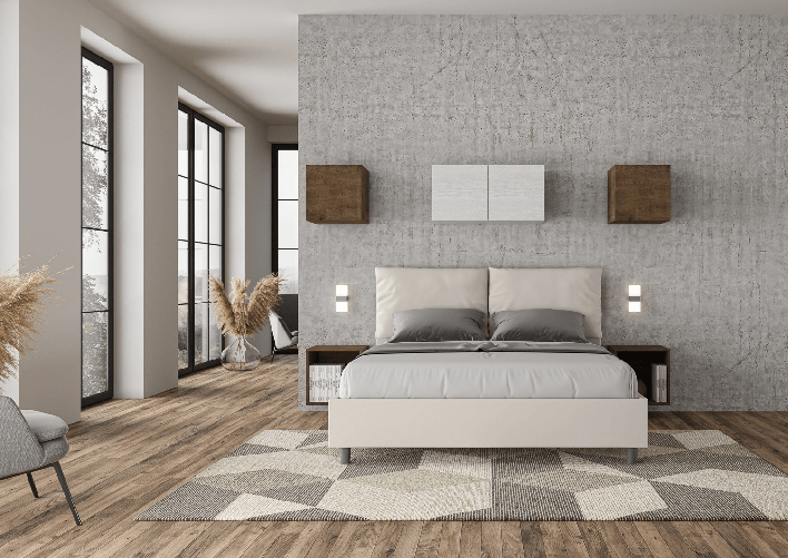 Letto matrimoniale senza rete imbottito 160x200 similpelle bianco Antea