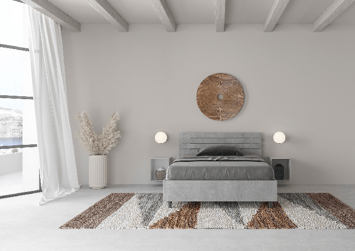 Letto una piazza e mezza senza rete 120x200 testata dritta con doghe cemento Ankel