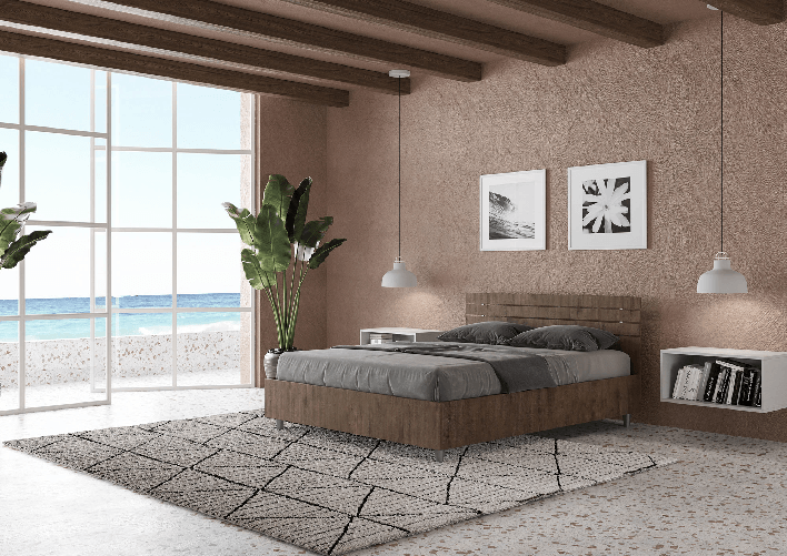 Letto matrimoniale francese senza rete 140x200 testata dritta con doghe noce Ankel