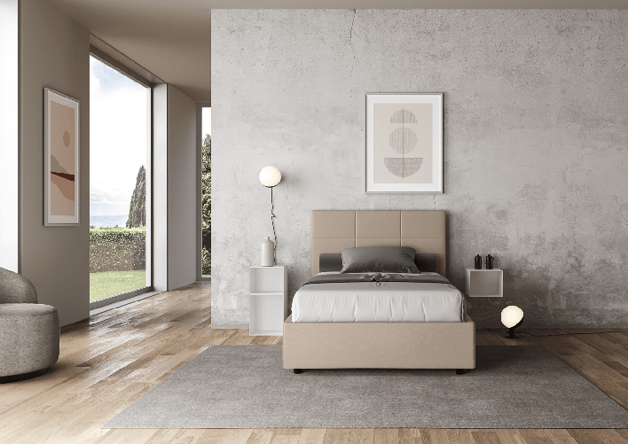 Letto matrimoniale francese contenitore imbottito 140x210 similpelle tortora Mika