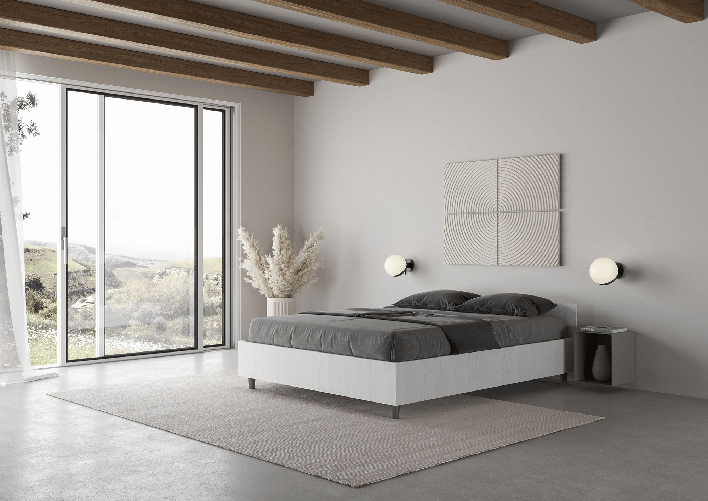 Letto matrimoniale francese con rete 140x200 bianco frassino Nuamo