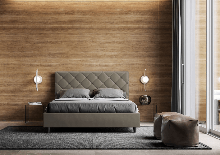 Letto matrimoniale contenitore imbottito 160x210 similpelle cappuccino Priya