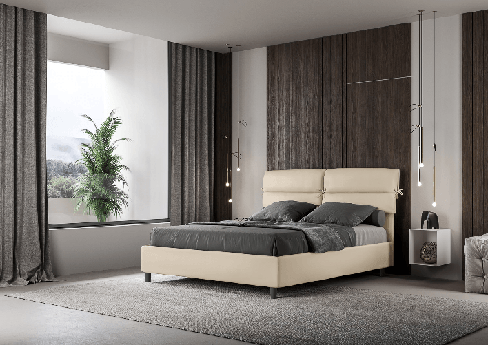 Letto matrimoniale con rete imbottito 160x200 similpelle tortora Nandy