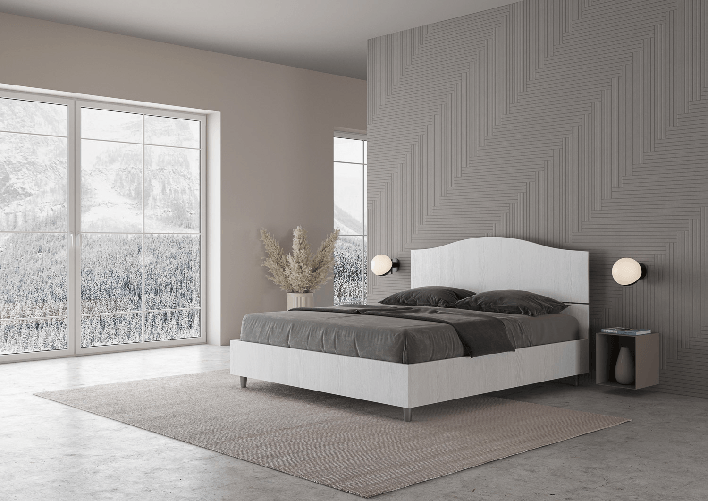 Letto matrimoniale con rete 160x200 bianco frassino Dores