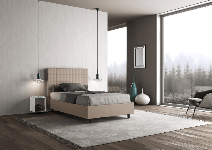 Letto matrimoniale francese senza rete imbottito 140x210 similpelle tortora Sunny