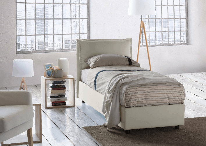 Talamo Italia Letto singolo Ddimari, Letto contenitore con rivestimento in tessuto