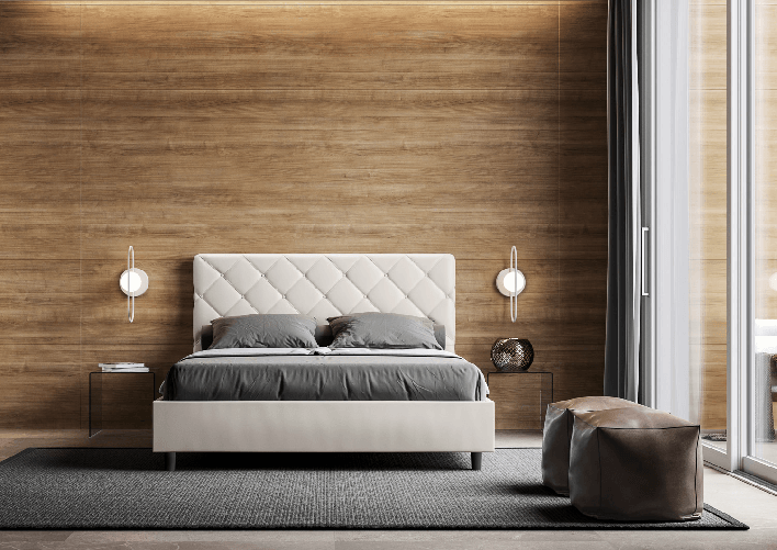 Letto matrimoniale senza rete imbottito 160x200 similpelle bianco Priya