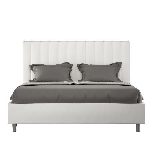 Letto matrimoniale con rete imbottito 160x200 similpelle bianco Agueda
