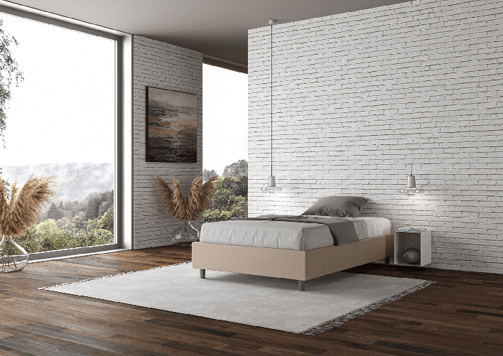Letto una piazza e mezza senza rete imbottito 120x200 similpelle tortora Azelia