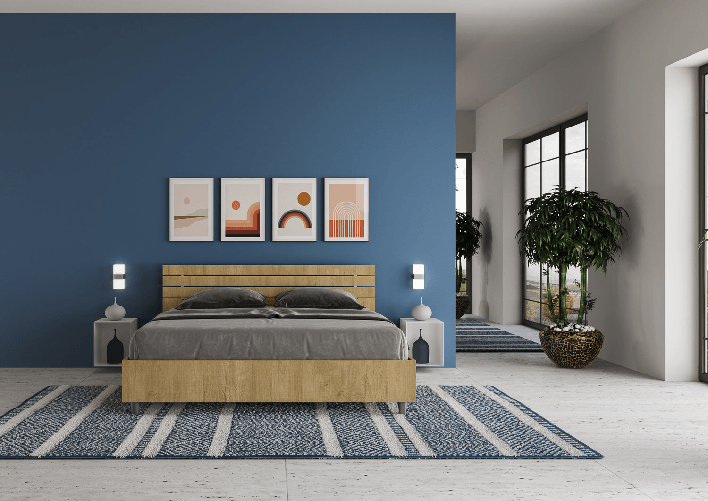 Letto matrimoniale contenitore 160x190 testata dritta con doghe quercia Ankel