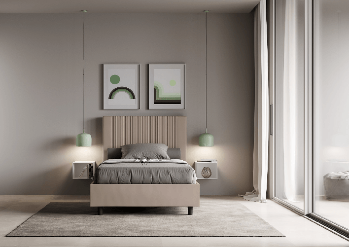 Letto una piazza e mezza senza rete imbottito 120x200 similpelle tortora Goya