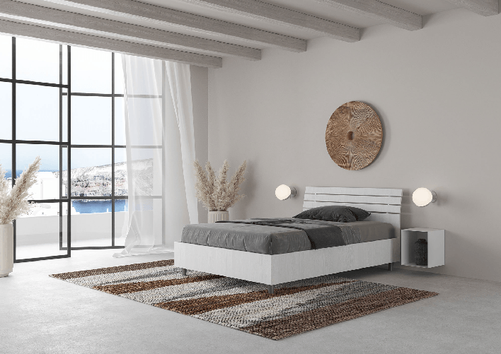 Letto una piazza e mezza senza rete 120x200 testata inclinata con doghe bianco frassino Ankel