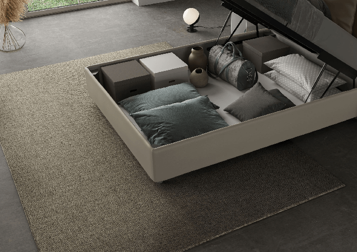 Letto matrimoniale francese contenitore imbottito 140x200 similpelle cappuccino Goya