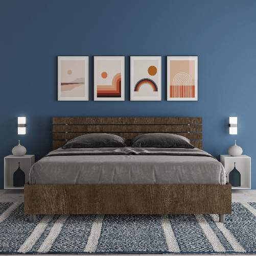 Letto matrimoniale senza rete 160x200 testata inclinata con doghe noce Ankel