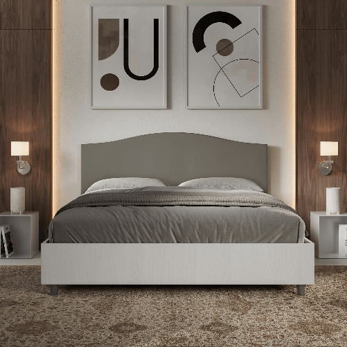Letto matrimoniale contenitore 160x190 bianco frassino testata similpelle cappuccino Grace