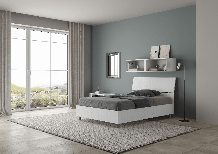 Letto una piazza e mezza contenitore 120x200 testata inclinata bianco frassino Demas