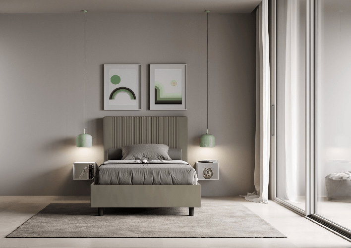 Letto una piazza e mezza senza rete imbottito 120x200 similpelle cappuccino Goya
