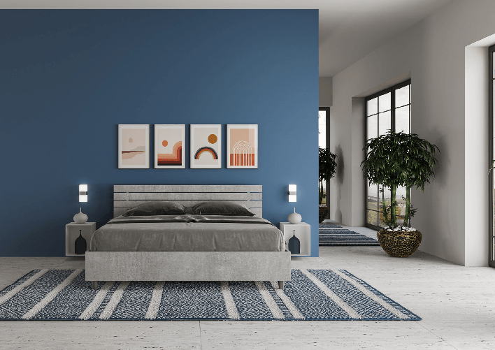 Letto matrimoniale con rete 160x190 testata inclinata con doghe cemento Ankel