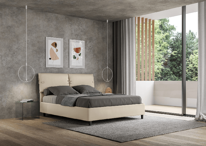 Letto matrimoniale contenitore imbottito 160x200 similpelle tortora Sleeper