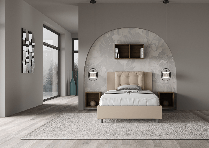 Letto una piazza e mezza con rete imbottito 120x190 similpelle tortora Annalisa