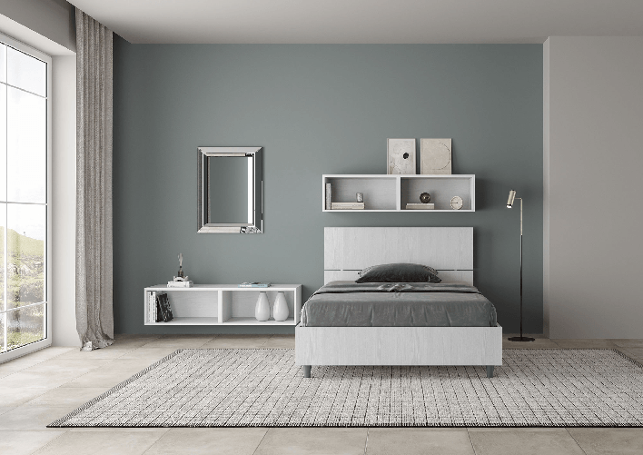 Letto una piazza e mezza senza rete 120x200 testata inclinata bianco frassino Demas
