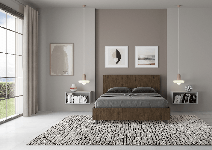 Letto matrimoniale francese con rete 140x200 testata dritta noce Demas
